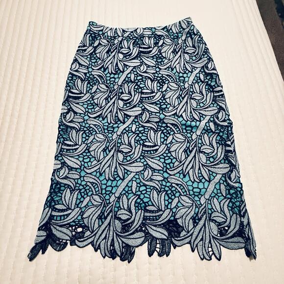 Mauve Dresses & Skirts - Maeve Tallulah Lace Overlay Blue Pencil Skirt Sz 6 Anthropologie